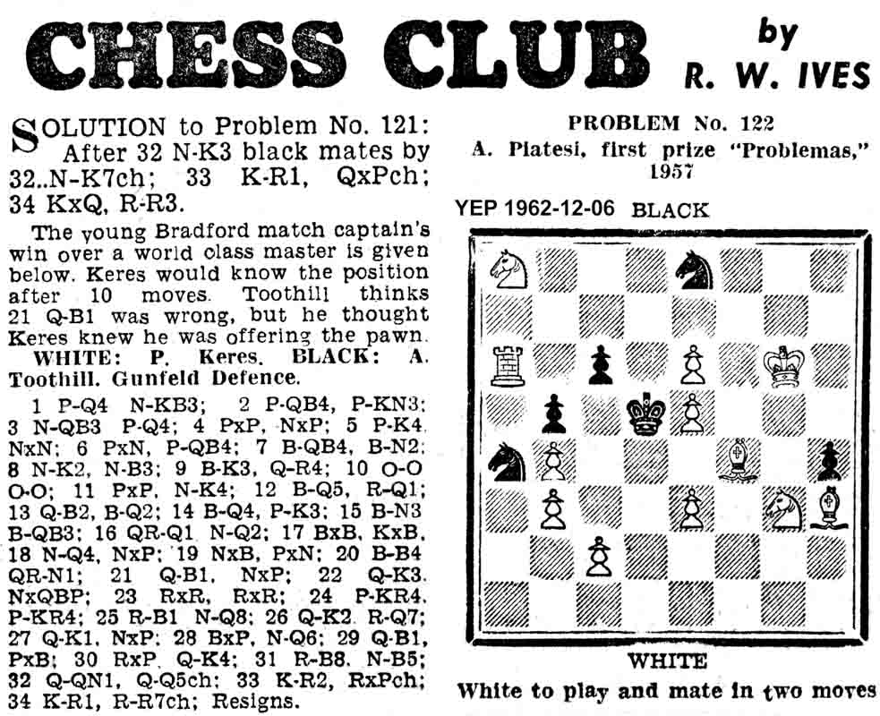 6 December 1962, Yorkshire Evening Post, chess column
