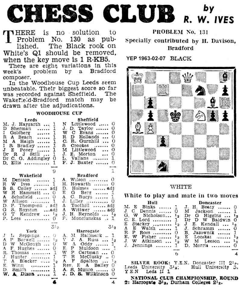 7 February 1963, Yorkshire Evening Post, chess column