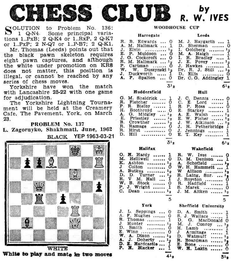 21 March 1963, Yorkshire Evening Post, chess column
