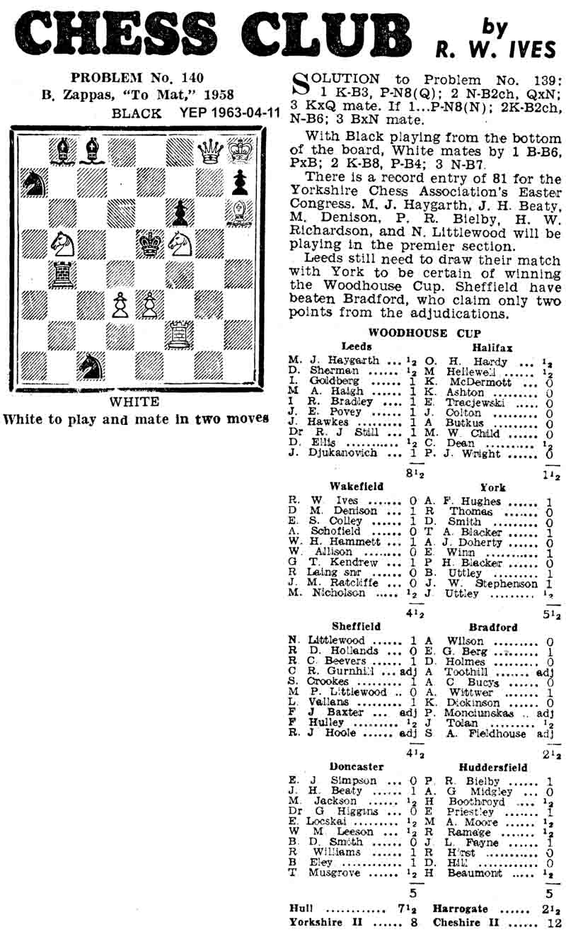 4 April 1963, Yorkshire Evening Post, chess column