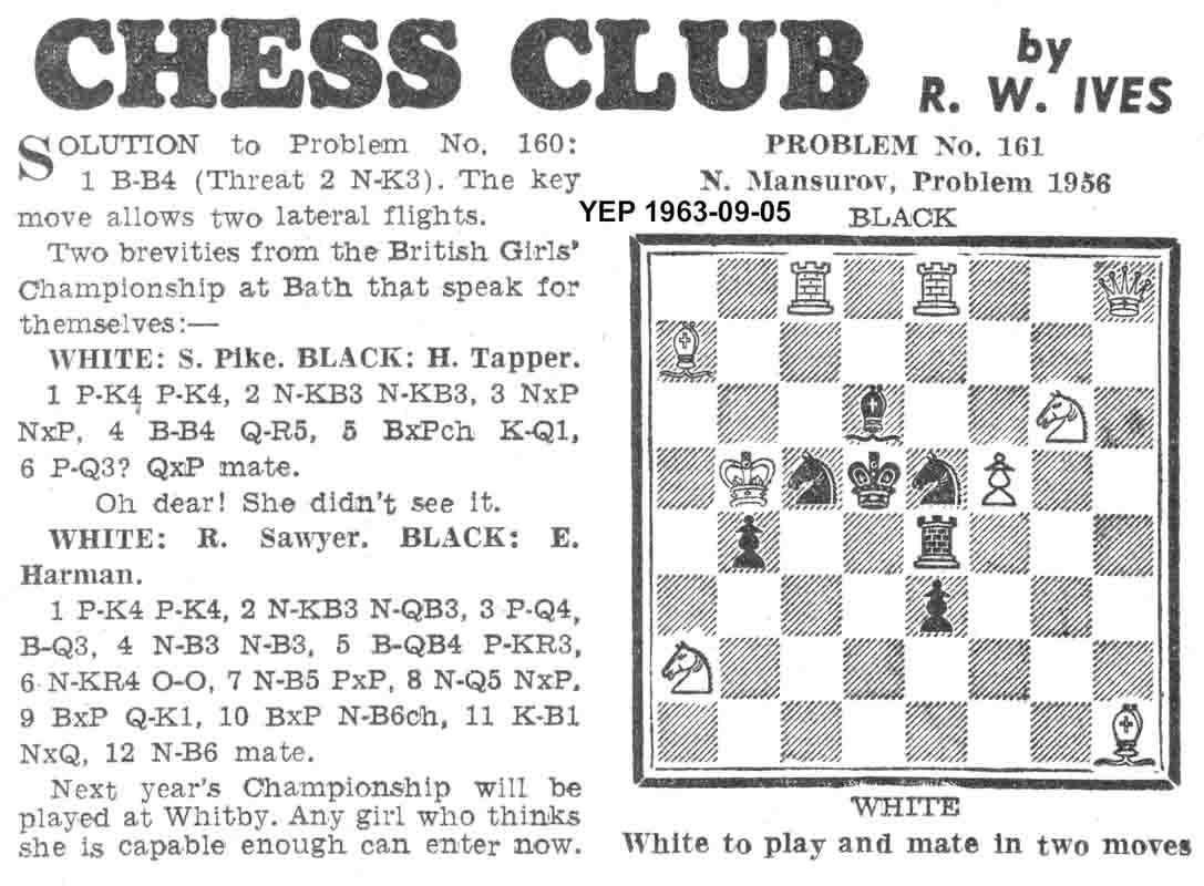 7 November 1963, Yorkshire Evening Post, chess column