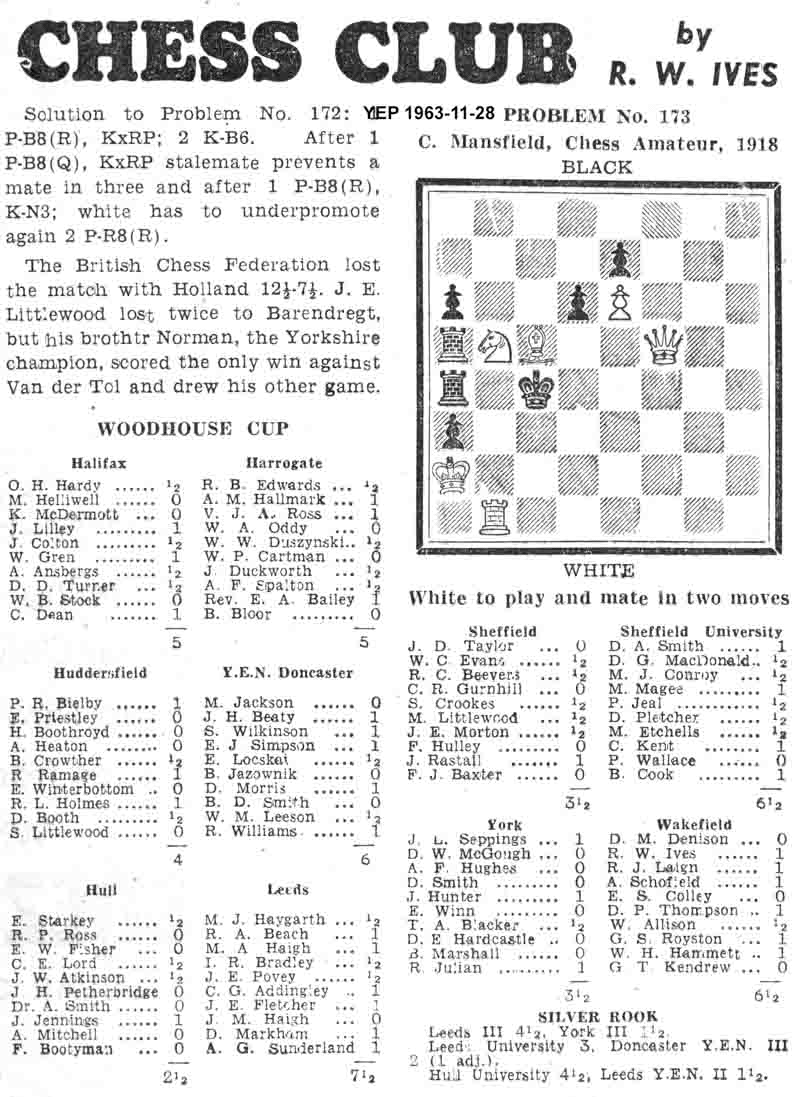 28 November 1963, Yorkshire Evening Post, chess column