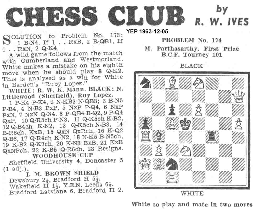 5 December 1963, Yorkshire Evening Post, chess column